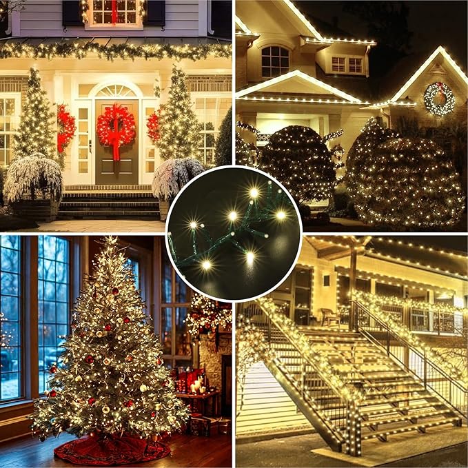LAMPHOME 500 LED String Lights - Outdoor 46ft 500LED Warm White Plug-in Twinkle Fairy Lights with 11 Modes Bedroom Christmas Waterproof