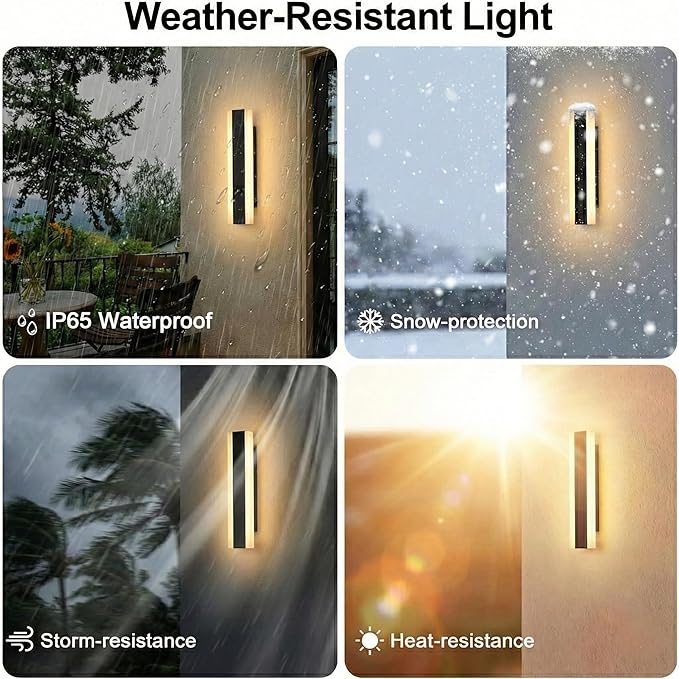Modern Linear Outdoor Wall Lights 12 LED Exterior Wall Sconce for Porch &amp Garage IP65 Waterproof Architectural Facade Lighting 3CCT Dimmable Matte Black Fixture for Front Door Entryway