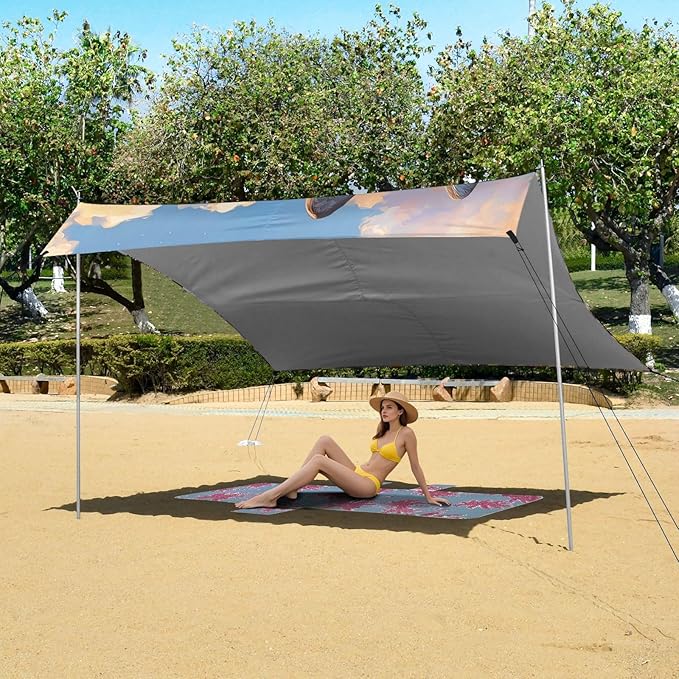 Beach Tent Sun Shelter White Wolves Daisy Lightweight &amp Easy Setup Beach Shade Canopy for Camping Fishing