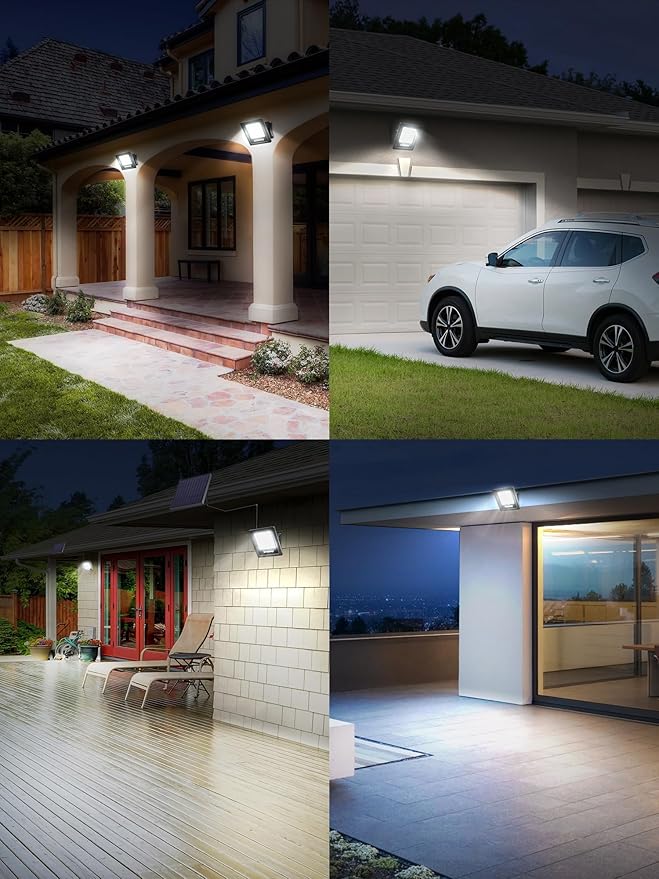 Solar Lights Outdoor Solar Powered Flood Lights Weatherproof Dusk to Dawn Led Solar Security Wall Lights with 16.4Ft Cable for Outside Garden Garage Landscape 2 Pack