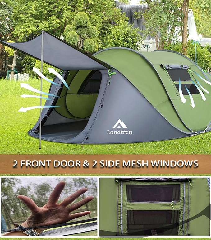 4 Person Easy Pop Up Tent Waterproof Automatic Setup 2 Doors-Instant Family Tents for Camping Hiking &amp Traveling