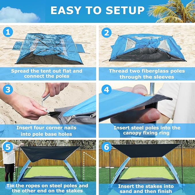 Gorich Beach Tent with Canopy - Easy Setup 3-4/5-6/7-8 Person Portable Sun Shelter UPF 50+ UV Protection Sun Shade Lightweight &amp Compact Beach Cabana for Family Travel