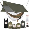 Premium Hammock with Rain Fly Bug Net Tree Straps and Dry Bag - Complete Camping Hammock System with Mesh Bug Net - Outdoor Combo Kit with Rainfly Bundle for Backpacking…
