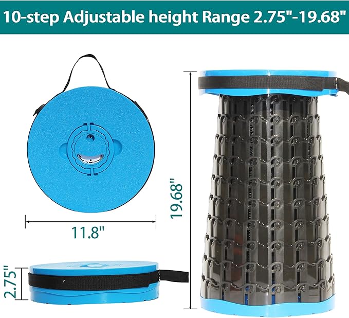 ALEVMOOM Upgraded XXL 50 Portable Collapsible Stool with CushionTelescoping Folding Stool for AdultsYet More Sturdy Camping Stool with Load Capacity 1000lbsfor Outdoor Garden Hiking BBQ Blue