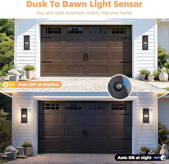 Dusk To Dawn Extra Large Outdoor Wall Lantern-4 LightOutdoor Wall Light Fixtures For Patio PorchBlack Exterior Wall SconceWaterproof Outside Garage LightsE12 Base1 Pack24H*10.2L*9.8W