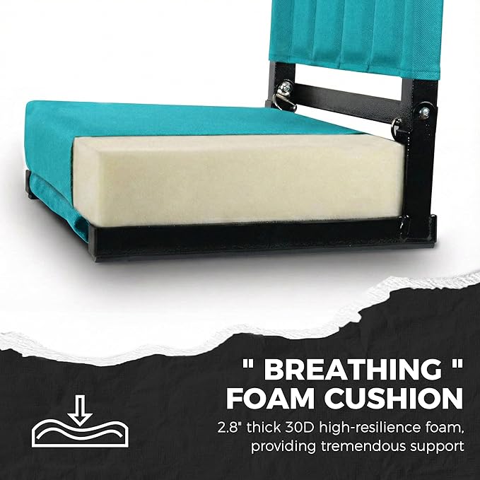 SPORT BEATS Stadium Seats with Back Support Bleacher Chairs with Back and Cushion Thick Padded Bleacher Seats Includes Shoulder Strap Cyan 1pc Regular - 17 W x 12 D x 16.5 H