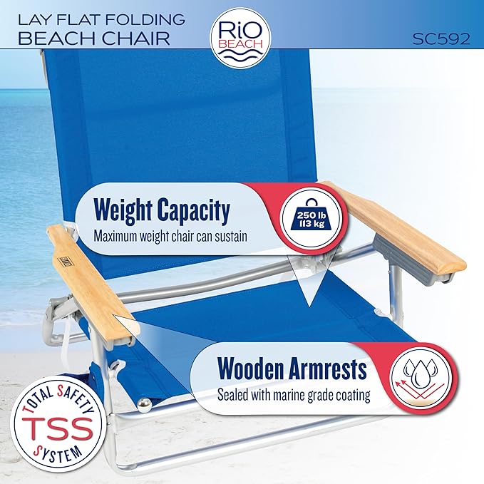 Rio Beach Classic 5-Position Lay-Flat Folding Beach Chair