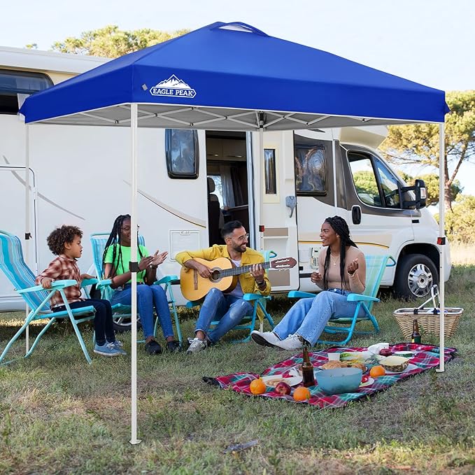 EAGLE PEAK Pop Up Canopy Tent with Wheeled Carry Bag 8 Stakes 4 Ropes Easy Set Up Tent Canopy 8x8 ft Blue
