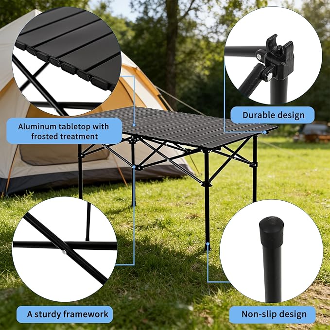 Camping Table Folding Portable Camp Table with 4 Chairs Folding Picnic Table with Carry Bag Indoor Outdoor for Camping Beach Patio RV Backyard BBQ Sturdy Stable Easy to Carry Black