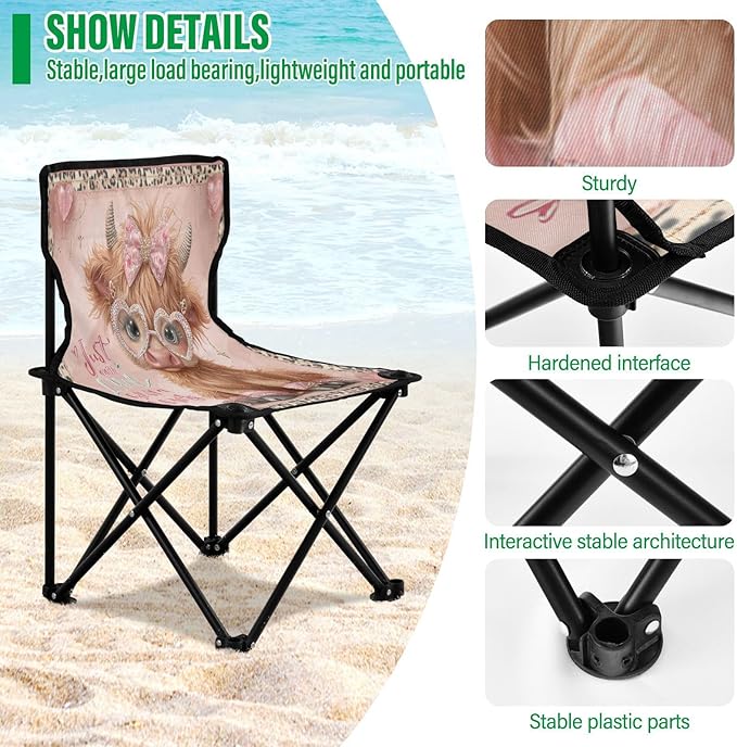 GuoChe Just A Girl Who Loves Cows Folding Camp Chair Lightweight Foldable Chair with Carrying Bag for Fishing
