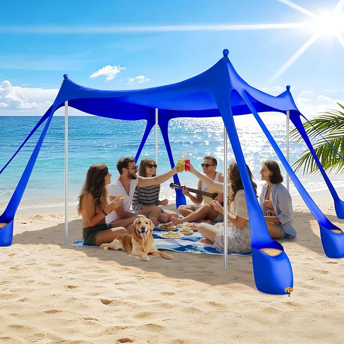 Beach Tent Sun Shelter UPF 50+10x10 FT Beach Canopy Tent Sun ShadePop Up Beach Canopy with 8 SandbagsOutdoor Beach Shade for Camping Trips Fishing Backyard Fun Picnics (Royal Blue)