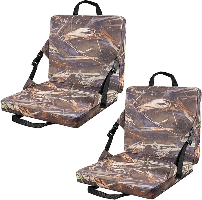 Juexica 2 Pcs Hunting Seat Cushion Camo Foam Folding Cushion Stadium Seats with Back and Handle for Deer Duck Turkey Hunting Fishing Camping and Outdoor Activities Sport Events Bleacher