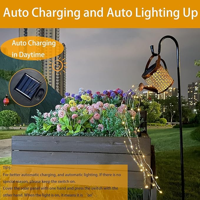 Solar Watering Can Light Outdoor Decor - Waterproof Solar Garden Pathway Lights for Yard Garden - Perfect Gifts for Women Mom Grandma Birthday (Petal Design)