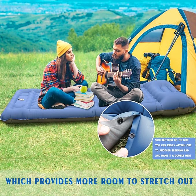 FAQIUQI Camping Sleeping PadsExtra Thick 5 Inch Inflatable Sleeping Mat with Pillow Built-in PumpOversized Mattress Super Portable Backpacking Sleeping Pad (Blue)