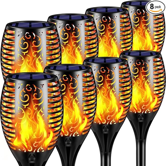 TomCare Solar Lights Outdoor Flickering Flame Solar Torch Lights Waterproof Outdoor Lighting Solar Powered Pathway Lights Christmas Decorations for Garden Patio Yard Landscape 8 Pack
