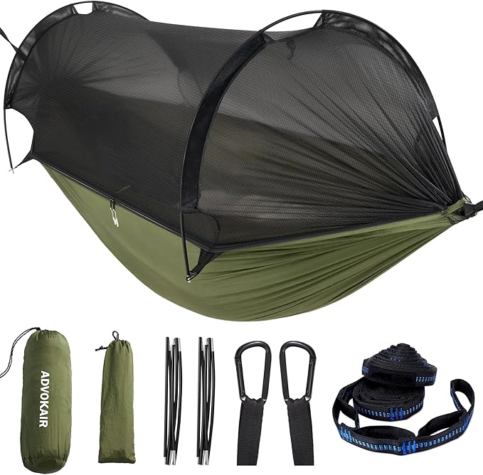 ADVOKAIR Camping Hammock with Mosquito Net Up to 500lbs Ultralight and Portable Nylon Travel Hanging Hammock with Tree Straps Perfect for Outside Backpacking Hiking and Backyard