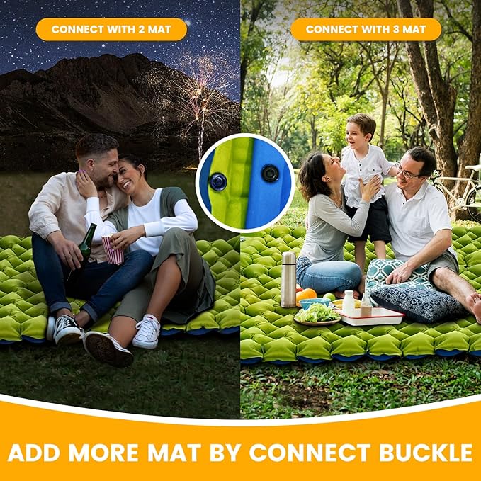 Camping Sleeping Pad 4in Thick Ultralight Inflatable Camping Mat with Pillow Built-in Foot Pump Sleeping Mat Wide Compact Camping Pad for Travel Tent Hiking Backpacking Trip Car Camp Gear