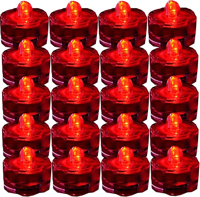Bright LED Floral Tea Light Submersible Lights for Party Wedding (Red 20 Pack)