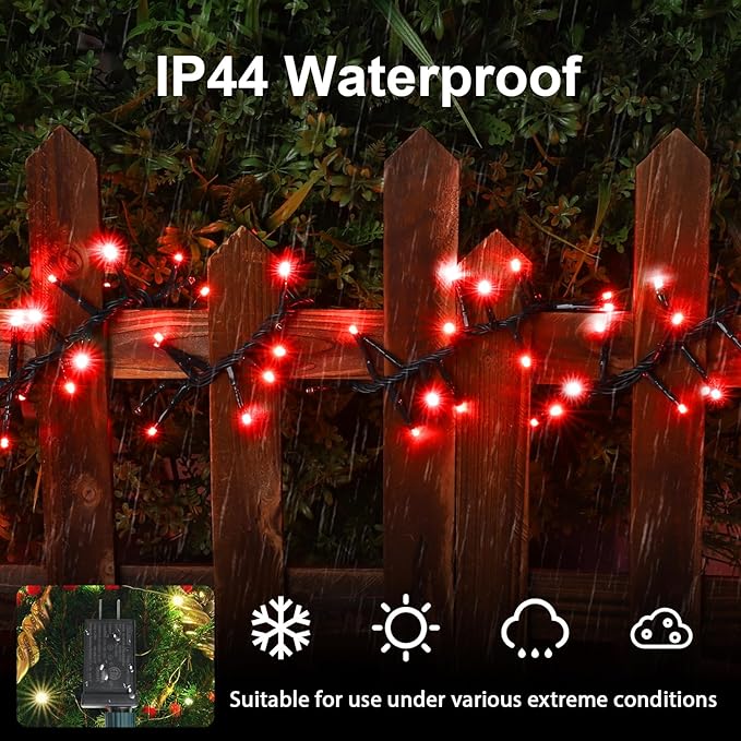 LAMPHOME 500 LED String Lights Outdoor 11 Modes Plug in Twinkle Fairy Lights for Bedroom 46ft 500LED Christmas Lights Cluster Lights Outdoor Waterproof Green-Red