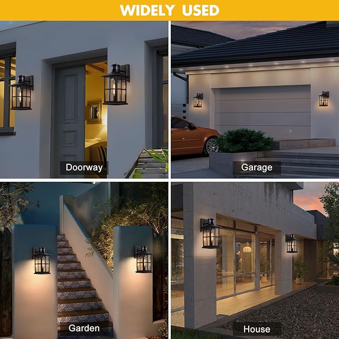 Outdoor Motion Sensor Light Black Exterior Wall Lighting FixturesDusk to Dawn Motion Sensor Outdoor Lights Waterproof Front Porch Light Lantern for Garage Patio. (Black 1 Pack)