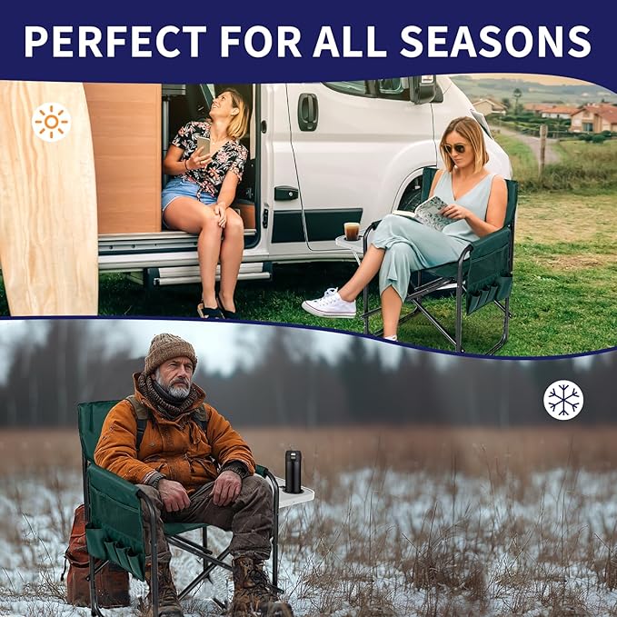 Slsy Heated Director Chair Portable Heated Camping Chair with 3 Heat Levels Heavy-Duty Outdoor Chair for Lawn Outdoor Picnic Lounge Patio