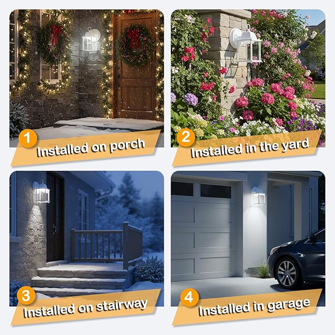 LIT-PaTH Outdoor LED Wall Lantern Wall Sconce as Porch Light 9.5W 800 Lumen Aluminum Housing Plus Glass 5000k-Matte White Finish 1-Pack