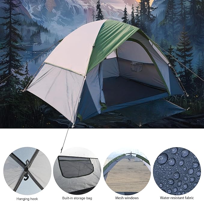 Outdoor Camping Tent 2-Person Dome Waterproof Double Layer Windproof Can be Used for Outdoor Hiking Traveling Fishing Picnic Family Gathering Multifunctional Camping Tent PU2000mm (2 Person)