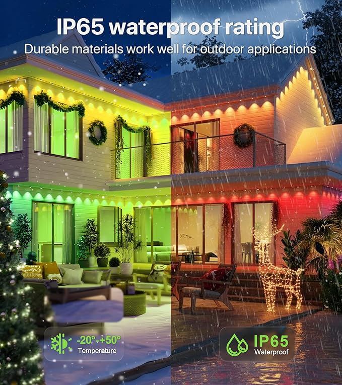 100FT RGB+IC LED Permanent Outdoor Lights: Eave Lights with Smart APP &amp Remote Control 72 Scene Modes Waterproof IP65 for Holiday Christmas Decorations(Extension Cord Not Included)