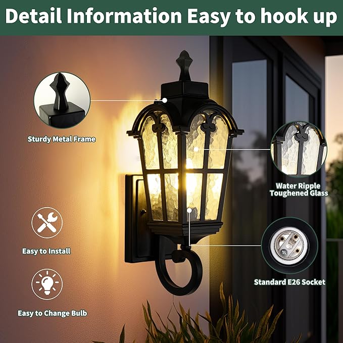 Outdoor Wall Light Fixtures Waterproof Porch Lights Anti-Rust Matte Black Exterior Lighting Fixtures Sconce Lights Outdoor Wall Lantern for Patio Front Door Garage