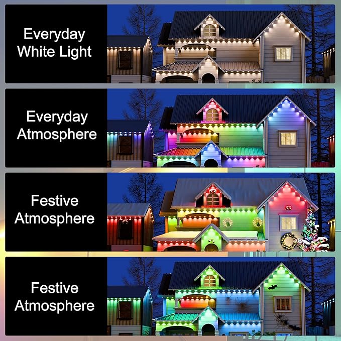 ASLONG Permanent Outdoor Lights with App &amp Remote 100ft Smart Eaves Lights with RGBW LEDs Endless Light Colors Daily and Accent Lighting IP67 Waterproof for Halloween Christmas Holiday Part