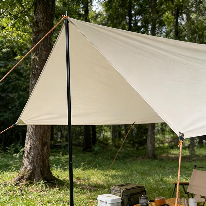 DANCHEL OUTDOOR 13x9.8ft Large Waterpoof Camping Nylon Tarp Canopy Tent Canopy Sun Shelter Glamping Awning Accessories Khaki