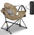 Ainfox Hammock Camping Chair Foldable Portable Rocking Chairs for Adults Outside Swinging Camp with Cup Holder Pillow for Outdoor Patio Poolside (Brown)
