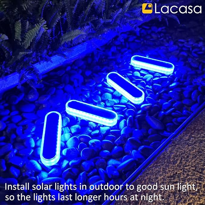 Lacasa Solar Deck Lights 4 Pack 40LM Solar Powered Step Lights Blue Light LED Dock Light Outdoor In-Ground Lights IP68 Waterproof Auto ON/Off for Garden Stairs Driveway Pathway Lighting