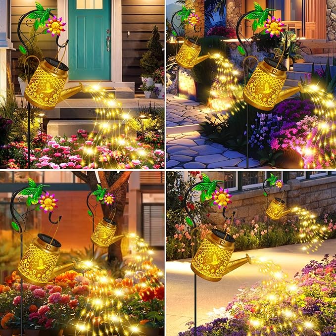 Hummingbird Solar Watering Can Lights Outdoor Waterproof Garden Lanterns with Shepherd Hook Solar Garden Decor for Yard Outdoor Landscape Pathway Gift for Women Mom Grandma Christmas Gifts 2 Pack