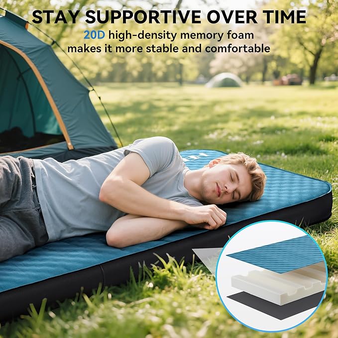 HEETA Self Inflating Sleeping Pad with Electric Pump 4 Ultra Thick Memory Foam Camping Mattress 9.5 R-Value Insulated Sleeping Mat Easy to Inflate &amp Deflate for Camping Car Travel Tent Cot Bed