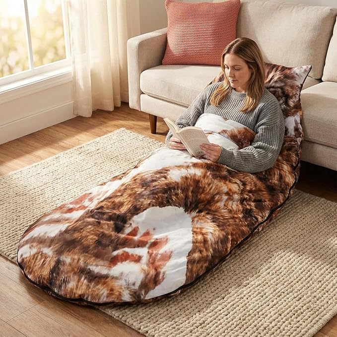 Dreaming Arts Fluffy Cat Sleeping Bags for Adults Soft Cozy Plush Cat Print Envelope Sleeping Bag for Kids Cat Lovers 68.89 inch Washable Warm Blanket for Camping Travel and Sleepovers Home