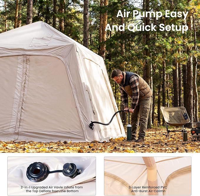 Inflatable Tents for Camping Large Blow Up Tent with Hand Pump Easy Setup InflatableTent 4 Season Tent Waterproof Oxford Air Glamping Tents for Camping Adult 4/6 Person