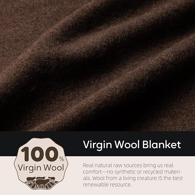100% Wool Blanket 62 x 86 Warm Thick Washable Military Wool Blanket Great for Camping Outdoors Sporting Events Survival Kits Brown