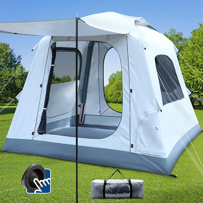 Quick Inflatable Camping Tent 3-4 Person Glamping Outdoor Air Blow Up Tents Easy Set upRainfly &amp Waterproof Inflatable House Tent for Adults