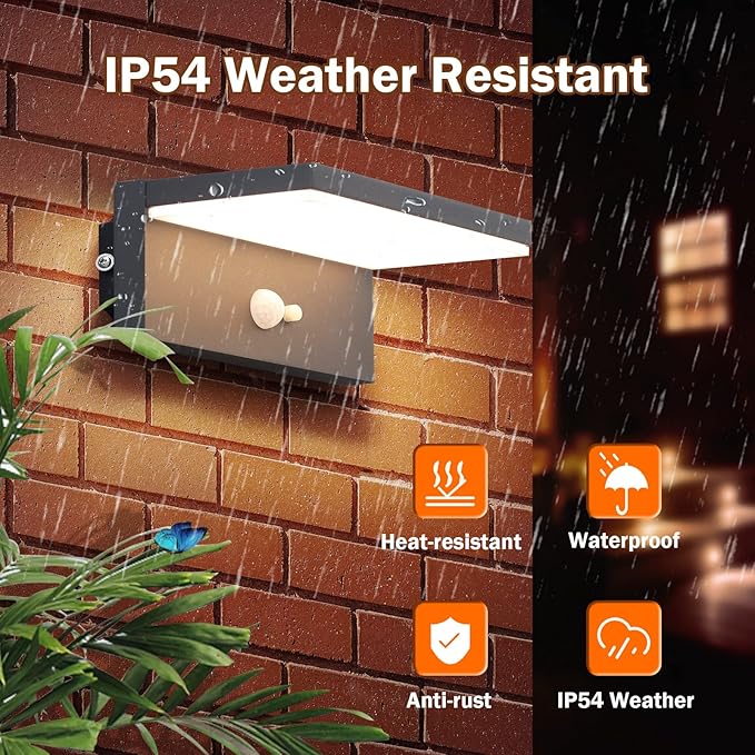 Solar Outdoor Wall Lights 2 PackMotion Sensor Waterproof Dusk to Dawn Solar Porch Wall Mount Lamp Black Modern Exterior Light Fixture 3000K 5W for Garage House Patio