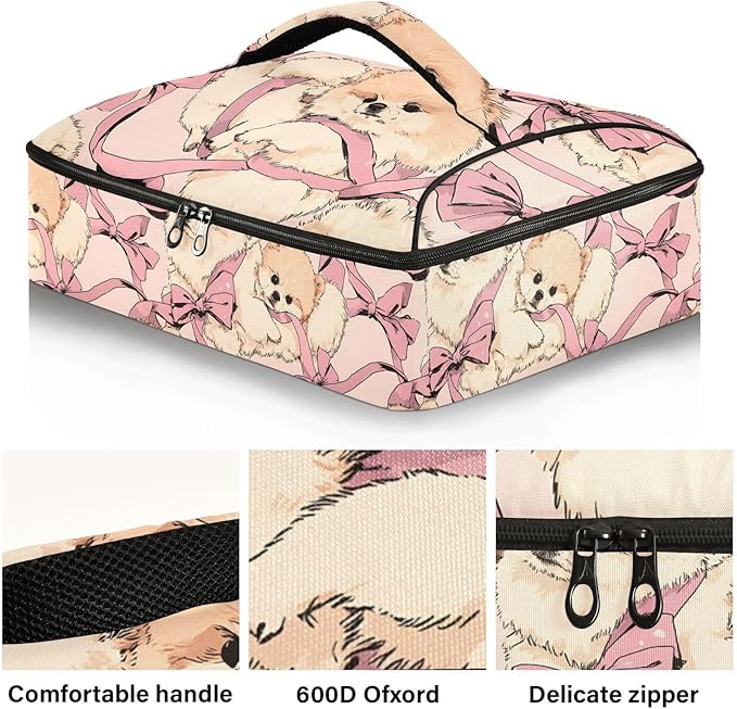 Casserole Carrier Adorable Dog PatternInsulated Casserole Carrier for Hot or Cold Food Thermal Lunch Tote for Potluck Parties Picnic Beach Fits 9 x 13 Inches Baking Dish