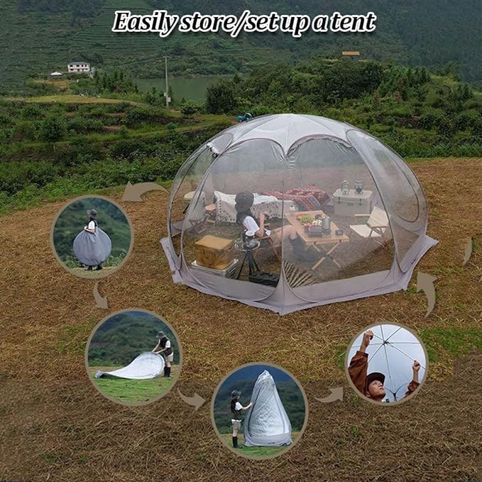Pop Up Bubble Tent Large Camping Shelters for 6-8 Person Instant Igloo Tent with Carry Bag 360° Panoramic Light Transmission All Weather Pod for Fishing &amp Outdoor Events