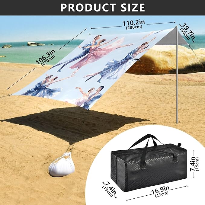 Ballet Dancers Dancing Pattern Camping Sun Shelter Beach Tent Portable Beach Sun Shade Outdoor Canopy for Camping Trips Fishing Picnic