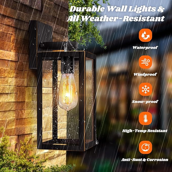 2-Pack Outdoor Lights for House Waterproof Bronze Exterior Light Fixtures with Clear Glass Anti-Rust Outside Wall Lanterns Sconces Front Porch Lights for Garage Doorway Bulbs Not Included