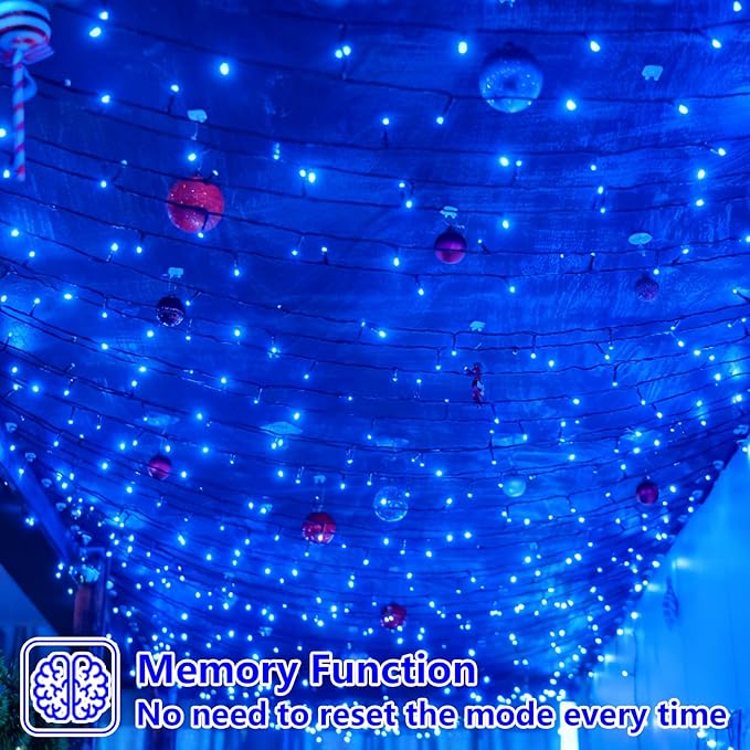 YEGUO Christmas Lights Battery Operated 2 Pack Each 33ft 100 LED Blue String Lights Outdoor Waterproof 8 Modes Green Wire Fairy Light Indoor with Remote