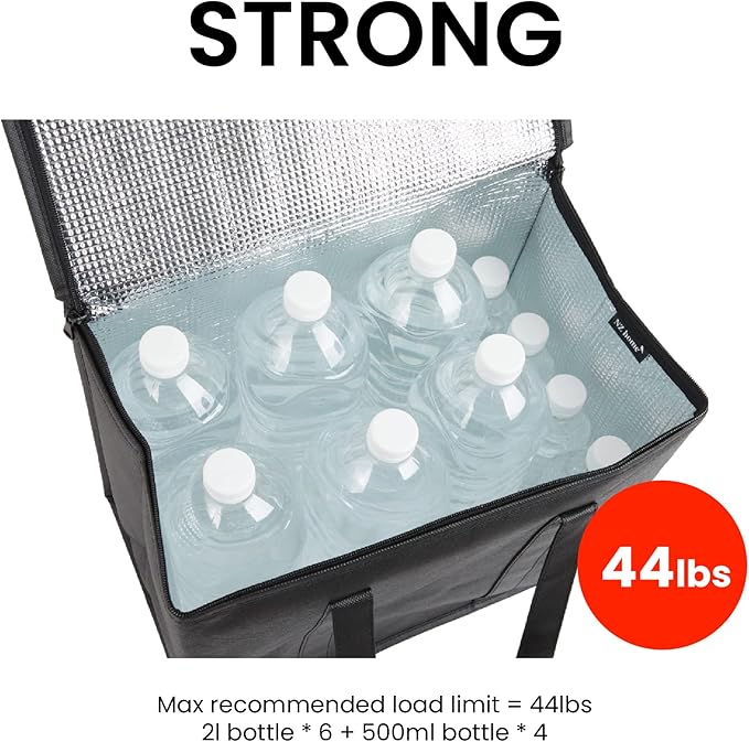 NZ home Insulated Bags for Food Delivery (Medium) Grocery Shopping Cooler Bag Pizza Delivery Hot &amp Cold Catering Tote Reusable Foldable &amp Heavy Duty (2 Pack Black)
