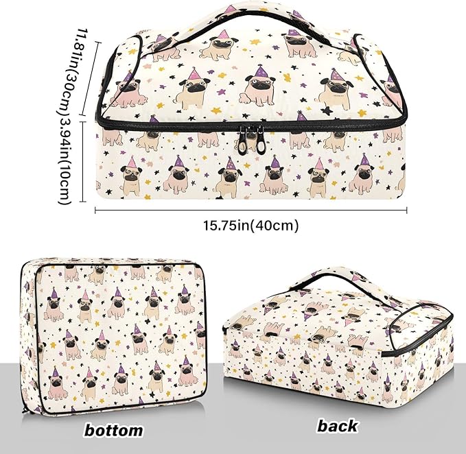 Casserole Carrier Loveliness DogInsulated Casserole Carrier for Hot or Cold Food Thermal Lunch Tote for Potluck Parties Picnic Beach Fits 9 x 13 Inches Baking Dish