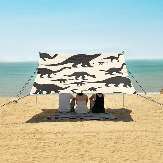 Beach Tent Sun Shelter Dinosaurs Silhouette Lightweight &amp Easy Setup Beach Shade Canopy for Camping Fishing
