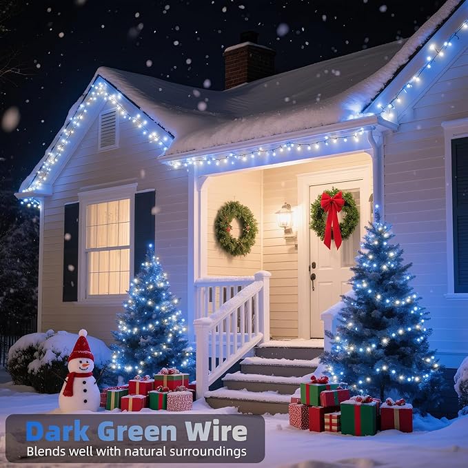 XTF2015 Christmas String Lights 105ft 300 LED Christmas Lights 8 Modes Memory Function &amp Timer- UL Certified - Outdoor Indoor Christma s Fairy Lights for Tree Garden Party Wedding(Blue + White