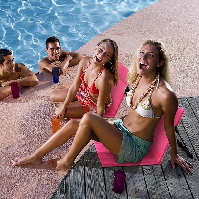 Karenhi 2 Pcs Foldable Poolside Chairs Portable Beach Chair Folding Poolside Chairs for Edge of Pool for Adults Traveling Camping Picnic Lawn Accessories (Rose Pink)